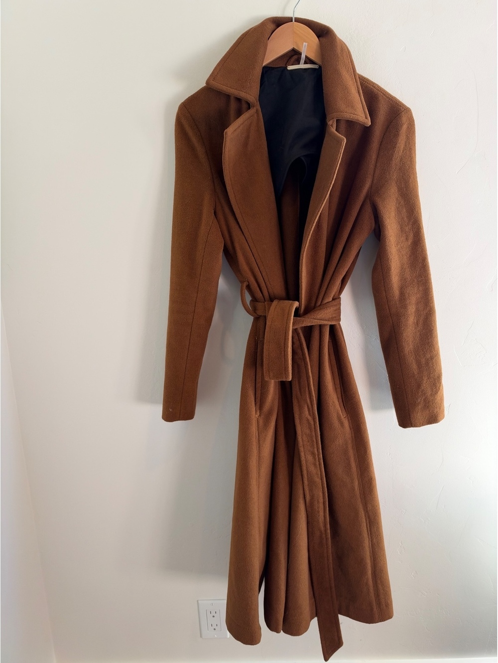Free People Camel Brown Long Belted Wrap Coat XS